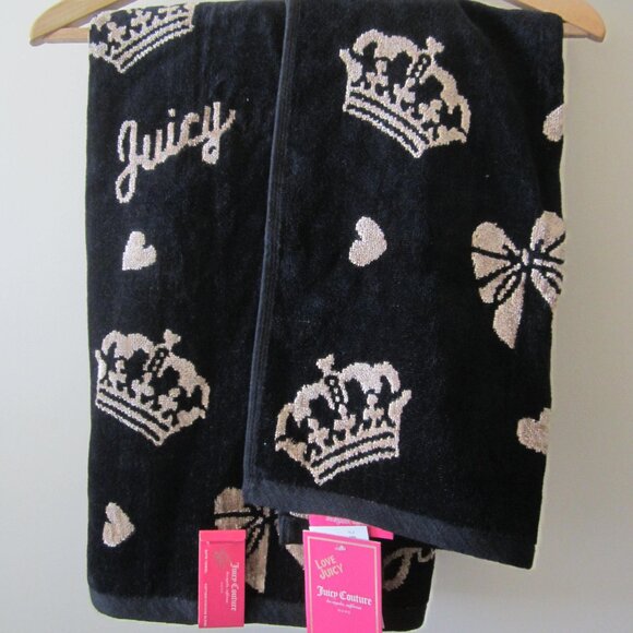 Juicy Couture Other - Juicy Couture Crown Bow Heart Black Bath & Hand Towel Set